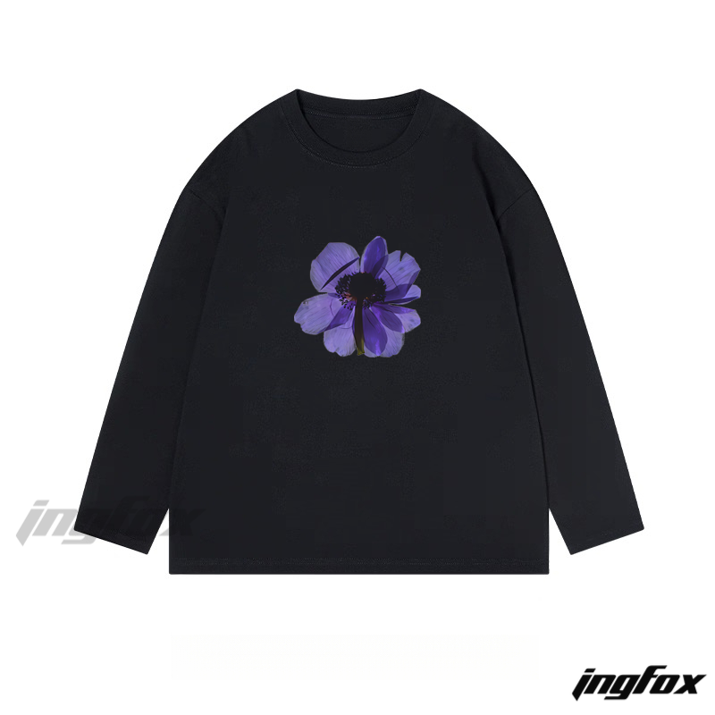Purple Flower Graphic - Classic Cotton Long Sleeve Tee