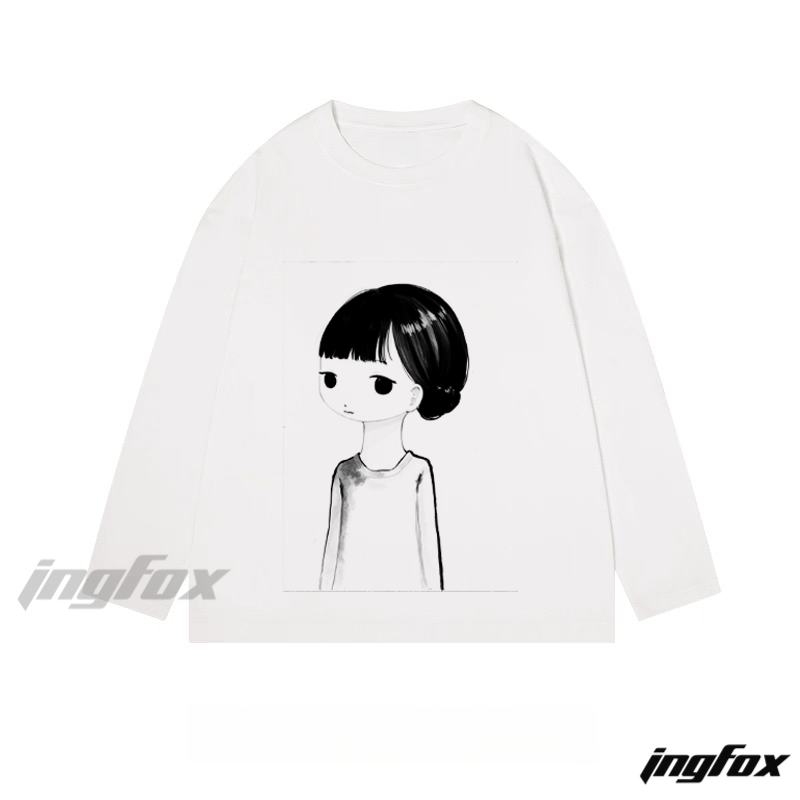 Ink - Style Girl Portrait - Classic Cotton Long Sleeve Tee