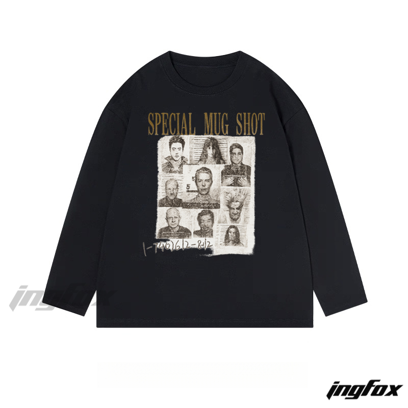 Retro Mugshot Collage - Classic Cotton Long Sleeve Tee