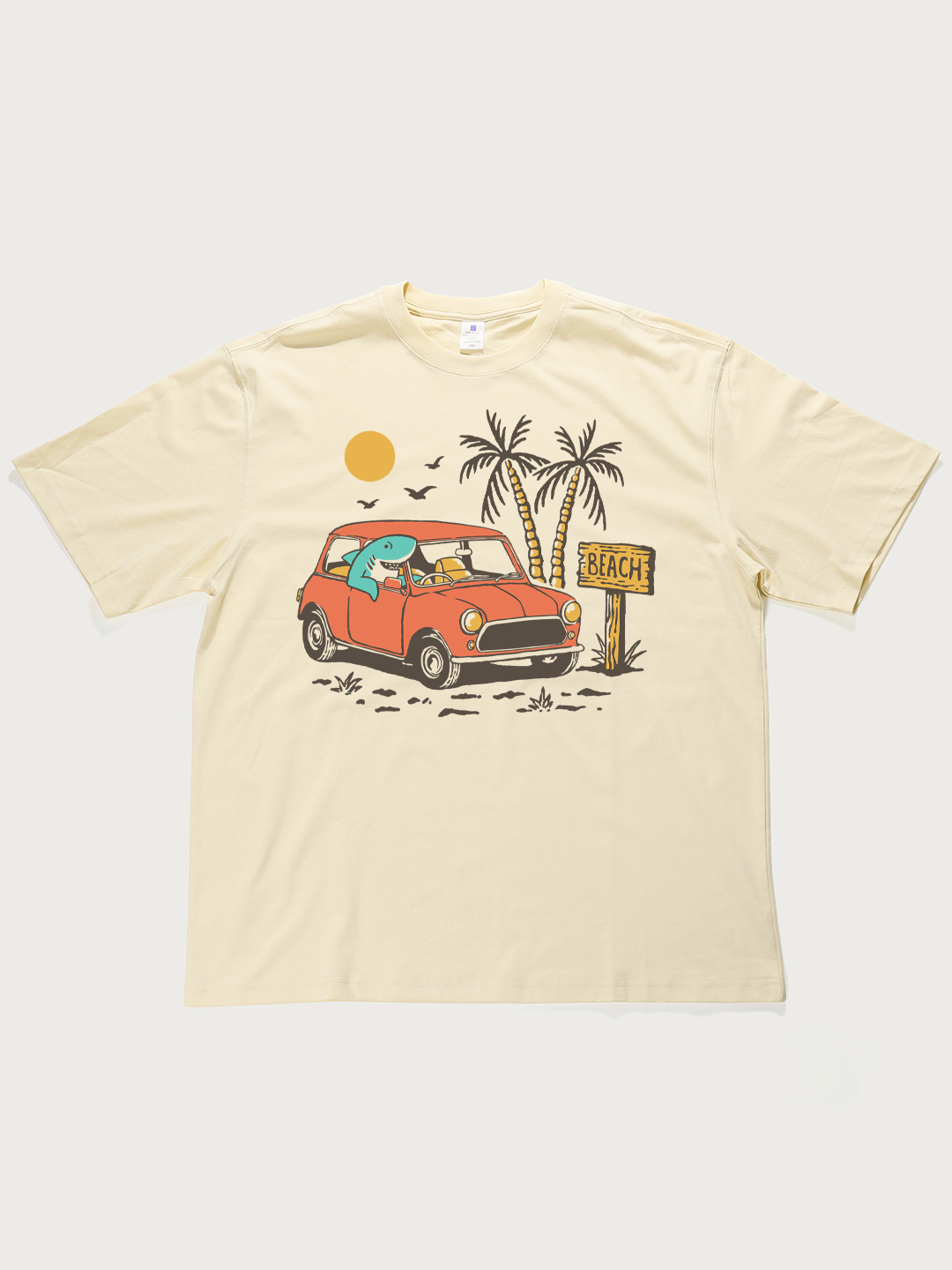 Beach Car Cartoon - Unisex Retro Cotton Short Sleeve T-Shirt