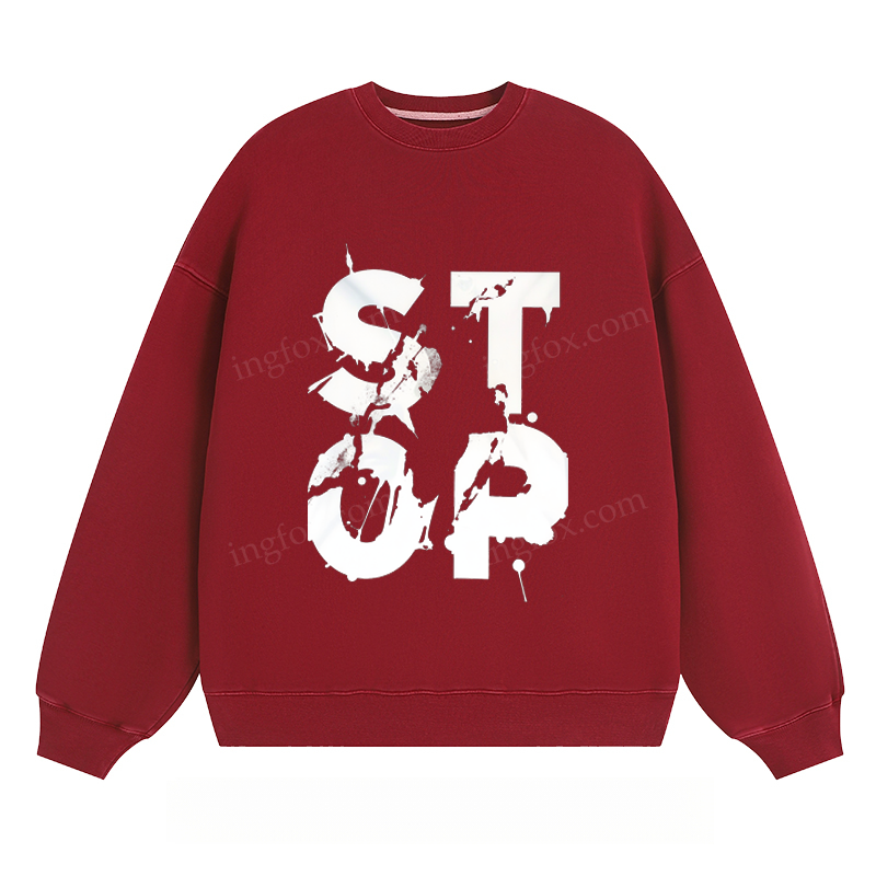 Distressed "STOP" Text - Classic Unisex Fit Crewneck Sweatshirt