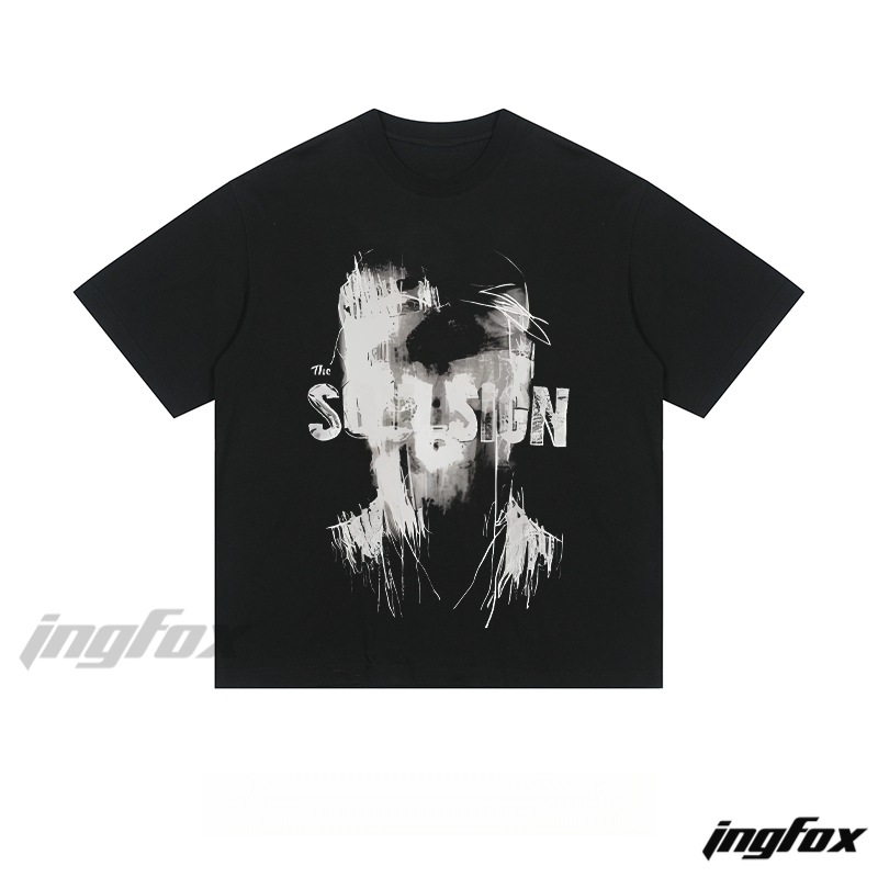 Grunge Portrait Graphic - Loose Fit Short Sleeve T - Shirt