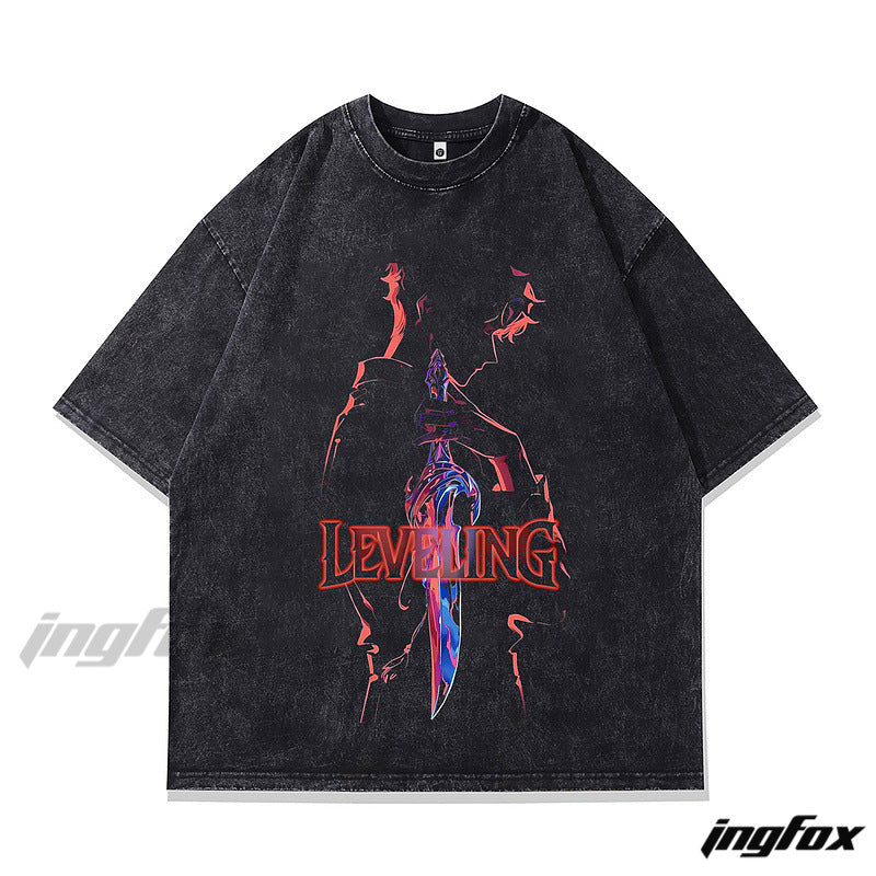 Leveling Sword Figure - Vintage Washed Oversized T-Shirt