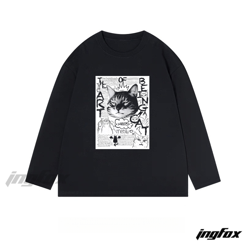 "The Art of Being a Cat" Cat - Themed Collage Graphic - Classic Cotton Long Sleeve Tee