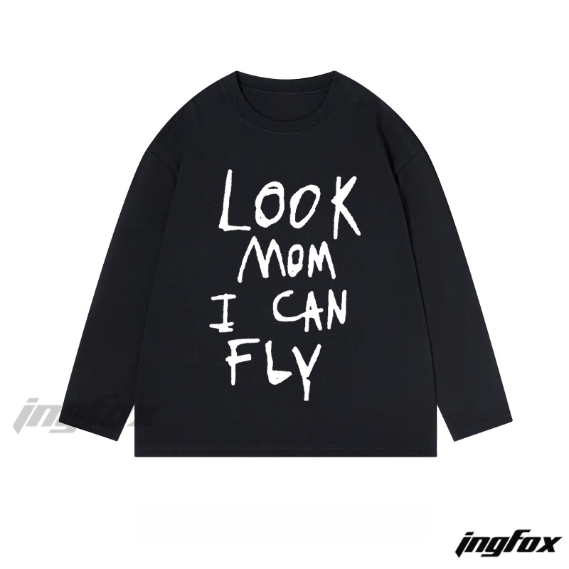 "Look Mom I Can Fly" Text Graphic - Classic Cotton Long Sleeve Tee