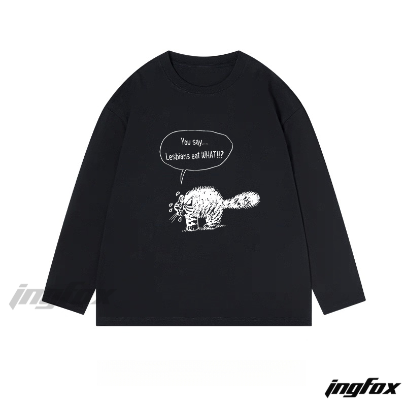 Humorous Cat Speech Bubble Graphic - Classic Cotton Long Sleeve Tee