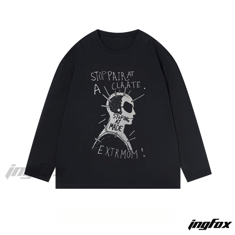 Avant - Garde "Stop Pair at A Claate" Graphic - Classic Cotton Long Sleeve Tee