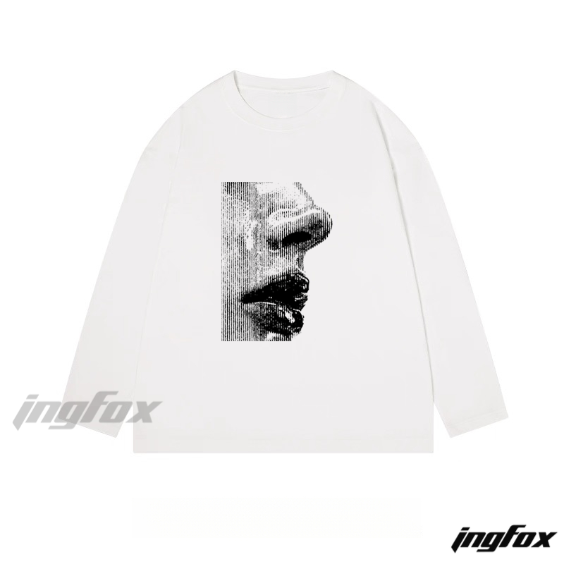 Abstract Facial Features Graphic - Classic Cotton Long Sleeve Tee
