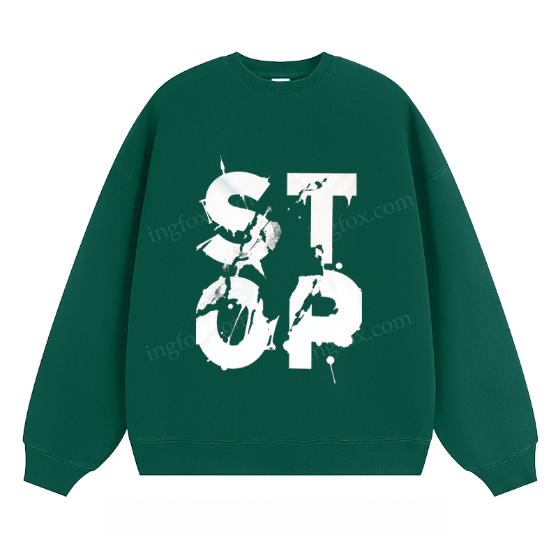 Distressed "STOP" Text - Classic Unisex Fit Crewneck Sweatshirt