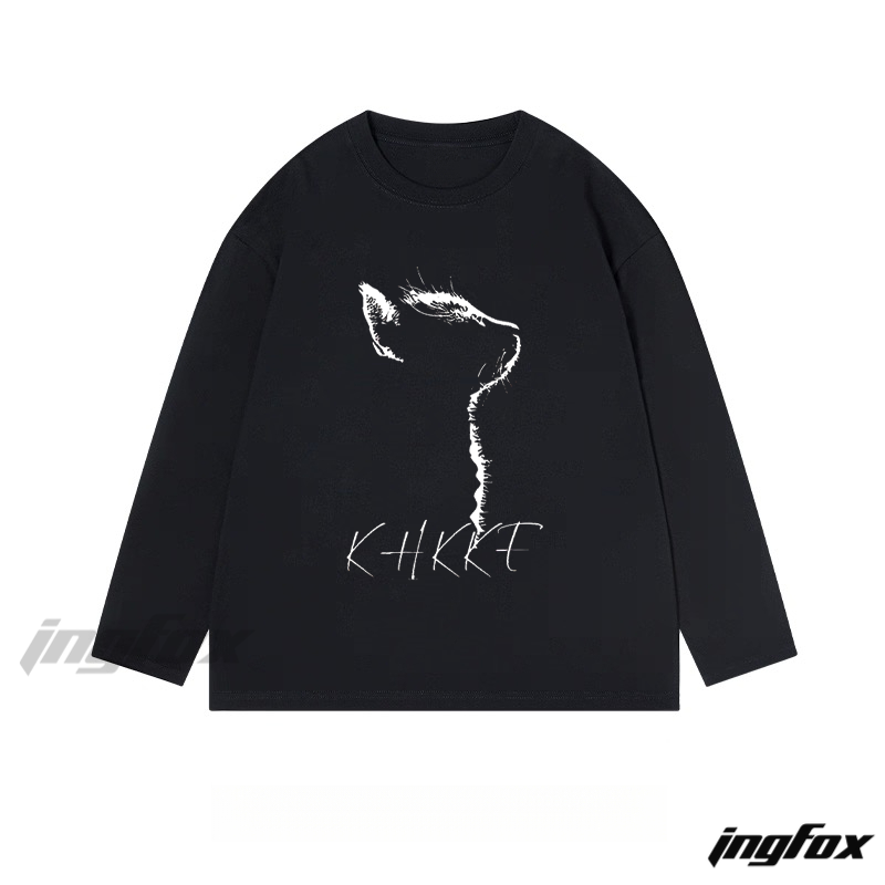 Abstract Feline "KHKKF" Graphic - Classic Cotton Long Sleeve Tee