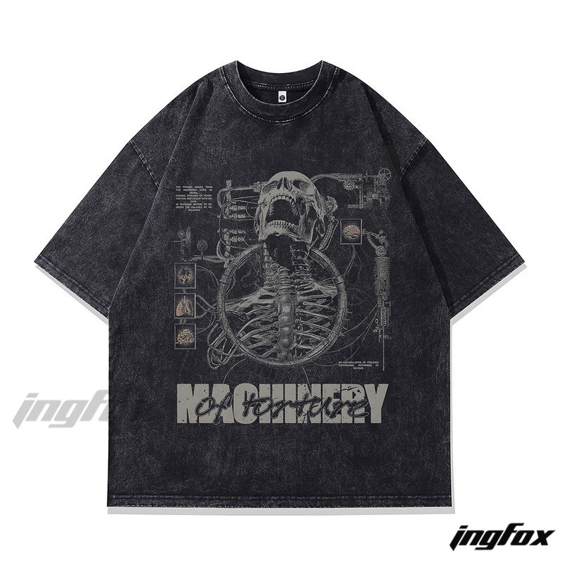 Machinery of Misery Cyber Skull - Vintage Washed Oversized T-Shirt