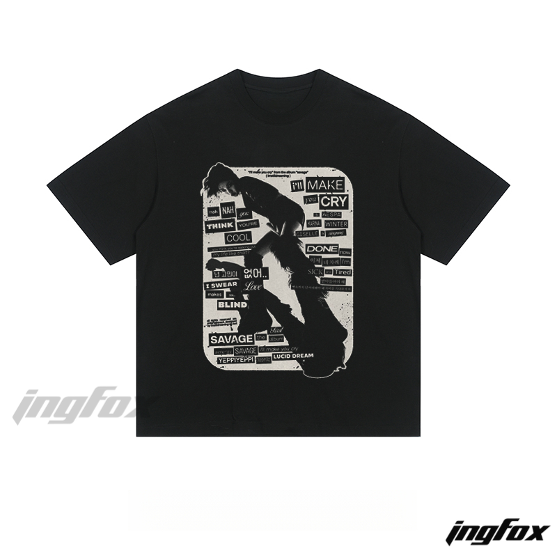 Collage Phrase & Figure - Loose Fit Short Sleeve T-Shirt