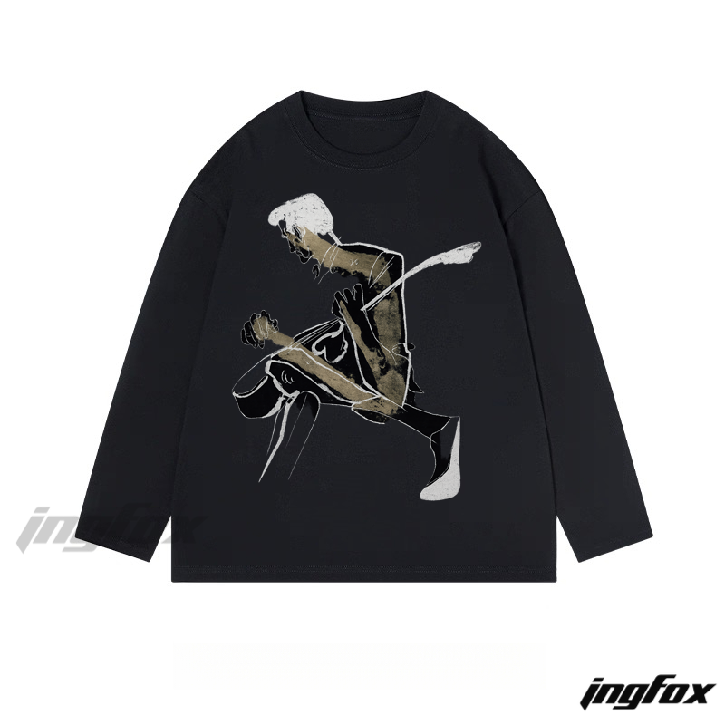 Guitar Player Sketch - Classic Cotton Long Sleeve Tee