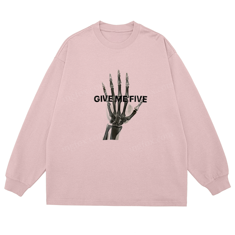 Skeleton Hand "GIVE ME FIVE" - Classic Unisex Fit Cotton Long Sleeve Tee