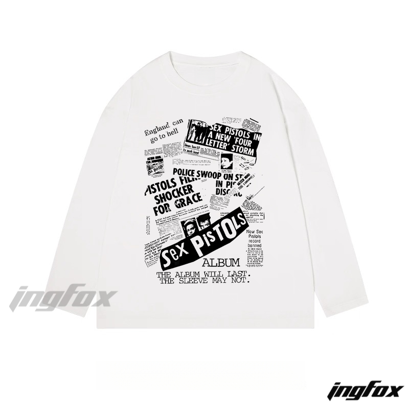 Sex Pistols Newspaper Collage Graphic - Classic Cotton Long Sleeve Tee