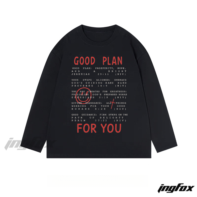"Good Plan For You" Biblical Text Graphic - Classic Cotton Long Sleeve Tee