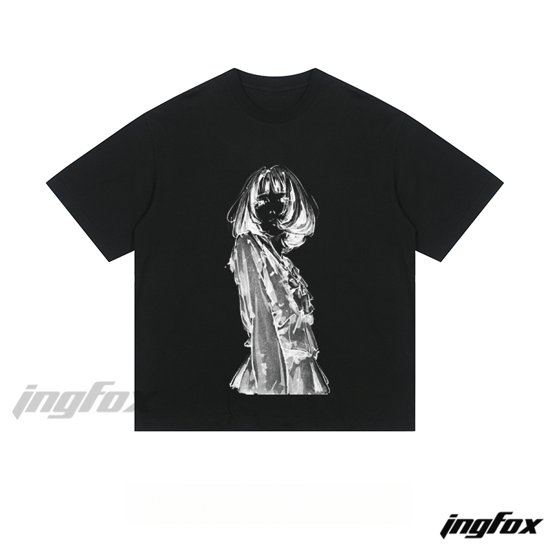 Ink - Drawn Girl Portrait - Loose Fit Short Sleeve T-Shirt