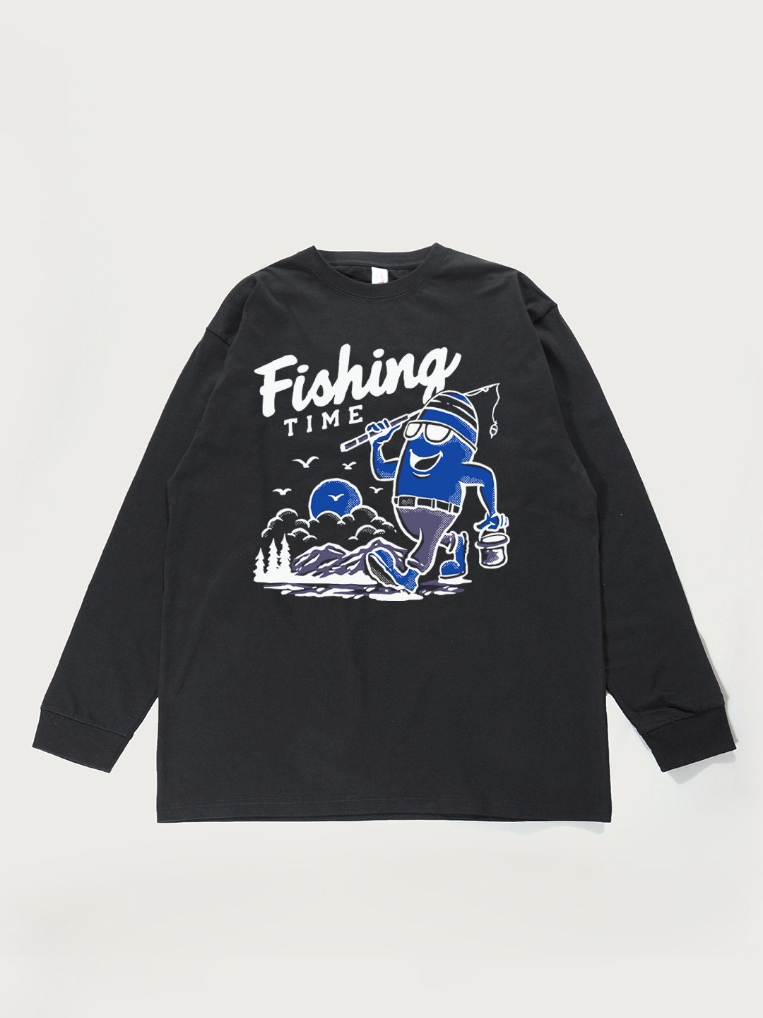 Fishing Time Cartoon - Unisex Retro Cotton Long Sleeve T-Shirt