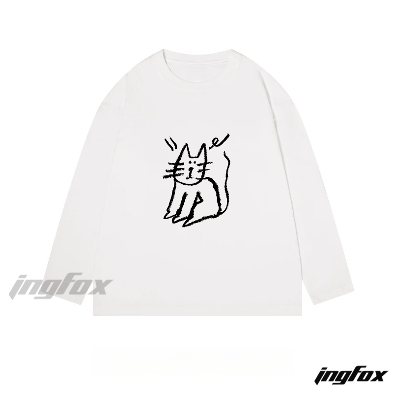 Cat Sketch Graphic - Classic Cotton Long Sleeve Tee