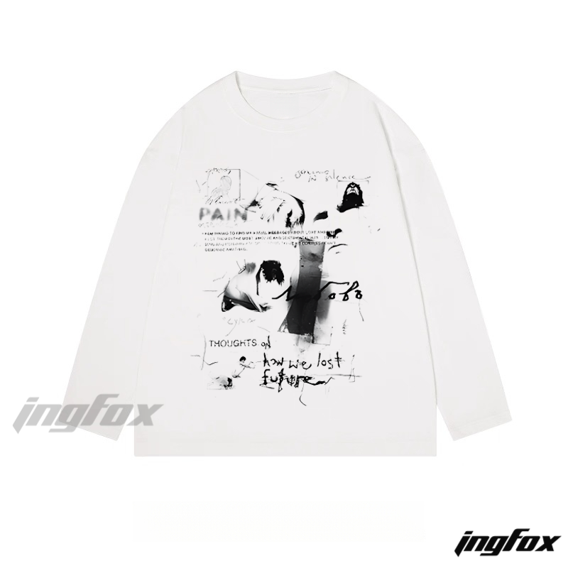 Abstract Collage and Text Graphic - Classic Cotton Long Sleeve Tee