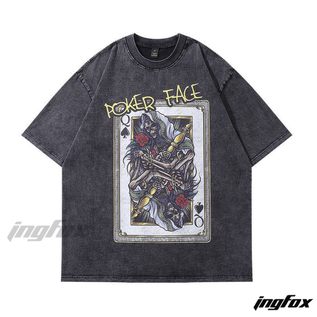 Gothic Poker Skull Vibe - Vintage Washed Oversized T-Shirt