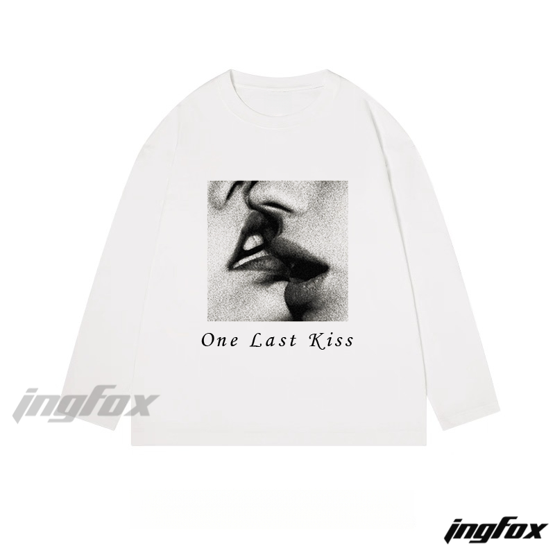 "One Last Kiss" Romantic Graphic - Classic Cotton Long Sleeve Tee