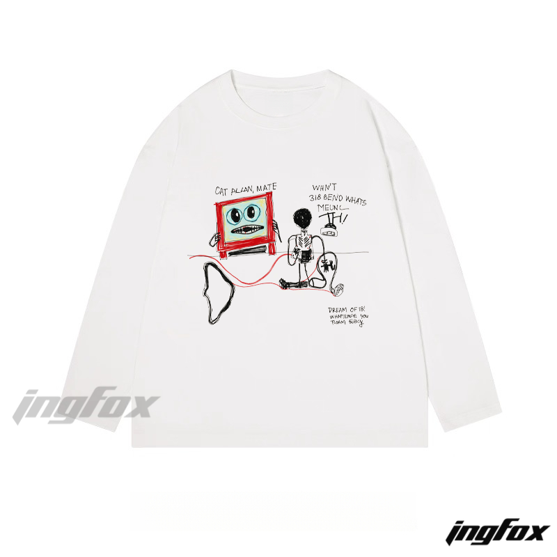 Whimsical Cartoon Graphic - Classic Cotton Long Sleeve Tee