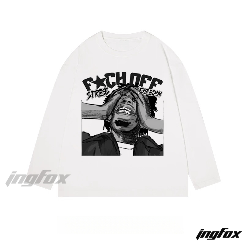 "F★CK OFF" & "STRESS" "FREEDOM" - Classic Cotton Long Sleeve Tee