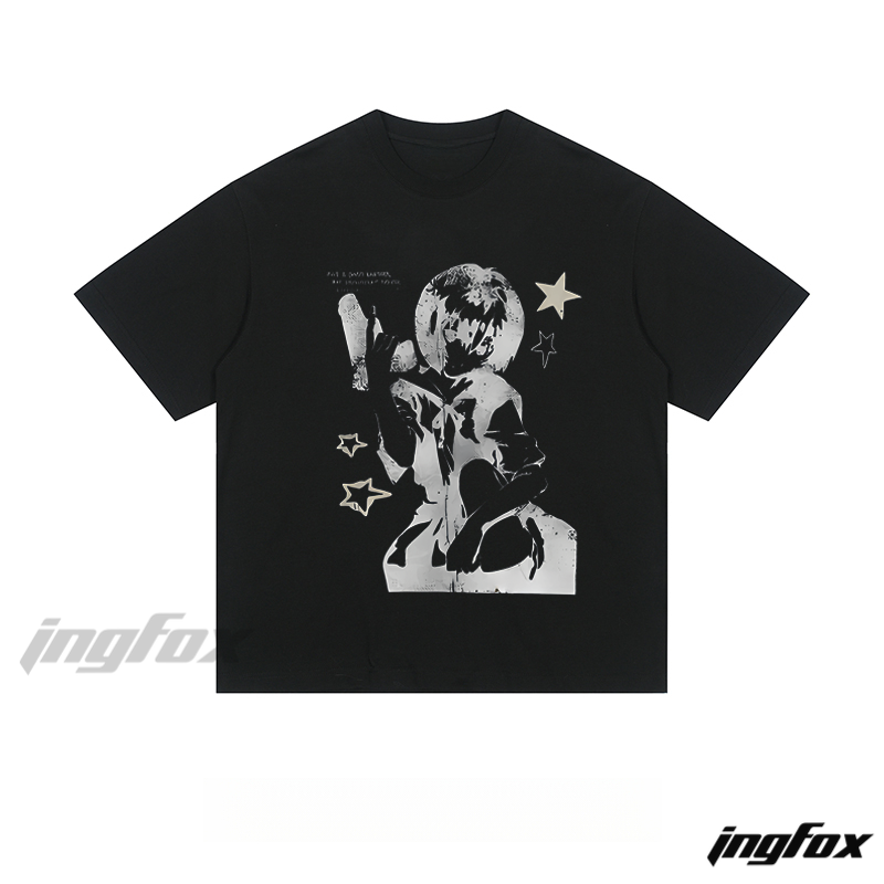 Anime Character Print - Loose Fit Short Sleeve T - Shirt
