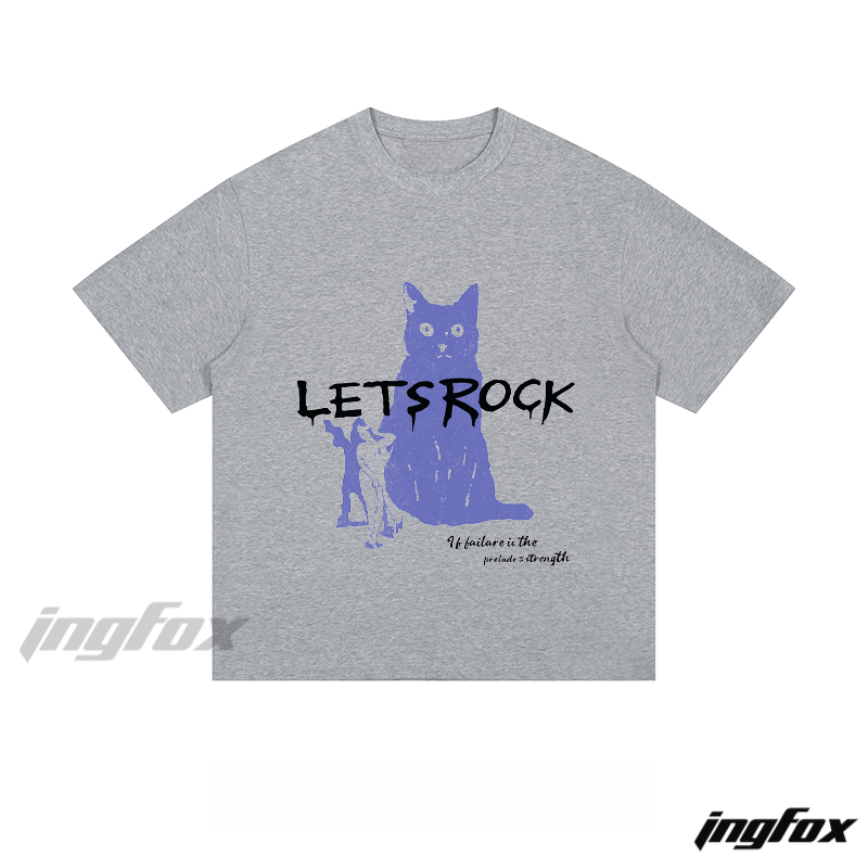 "LETSROCK" Cat & Figure - Loose Fit Short Sleeve T-Shirt