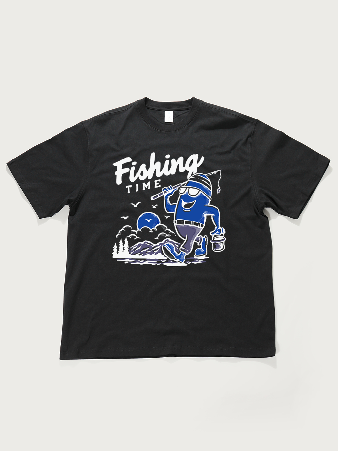 Fishing Time Cartoon - Unisex Retro Cotton Short Sleeve T-Shirt