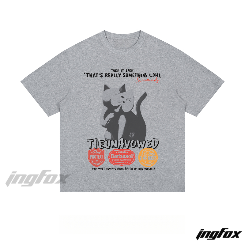 Cat Hug Faith - Loose Fit Short Sleeve T - Shirt
