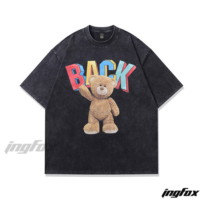Bear Graphic - Vintage Washed Oversized T - Shirt