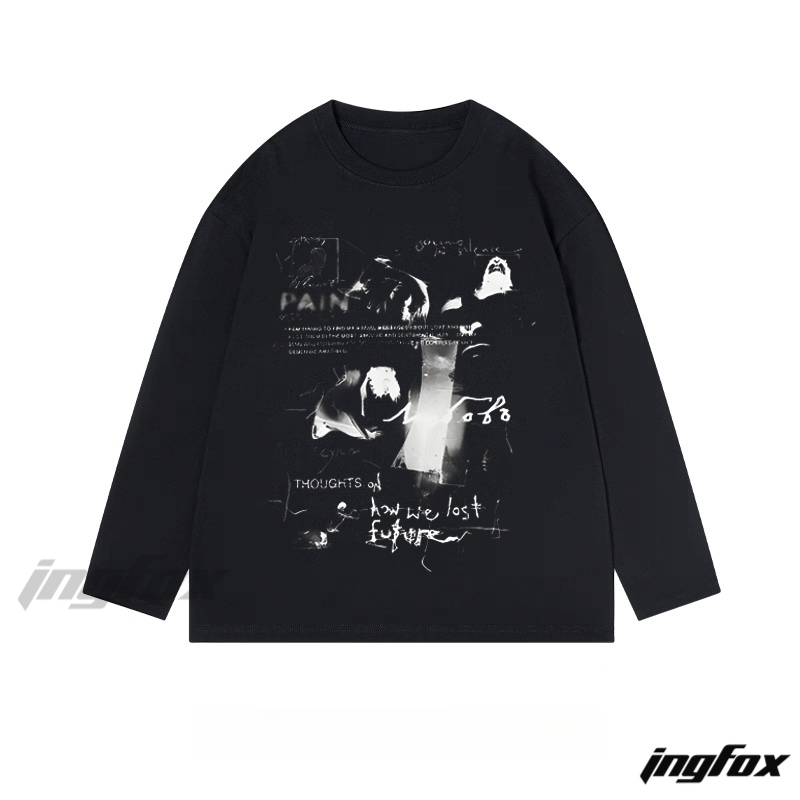 Abstract Collage and Text Graphic - Classic Cotton Long Sleeve Tee