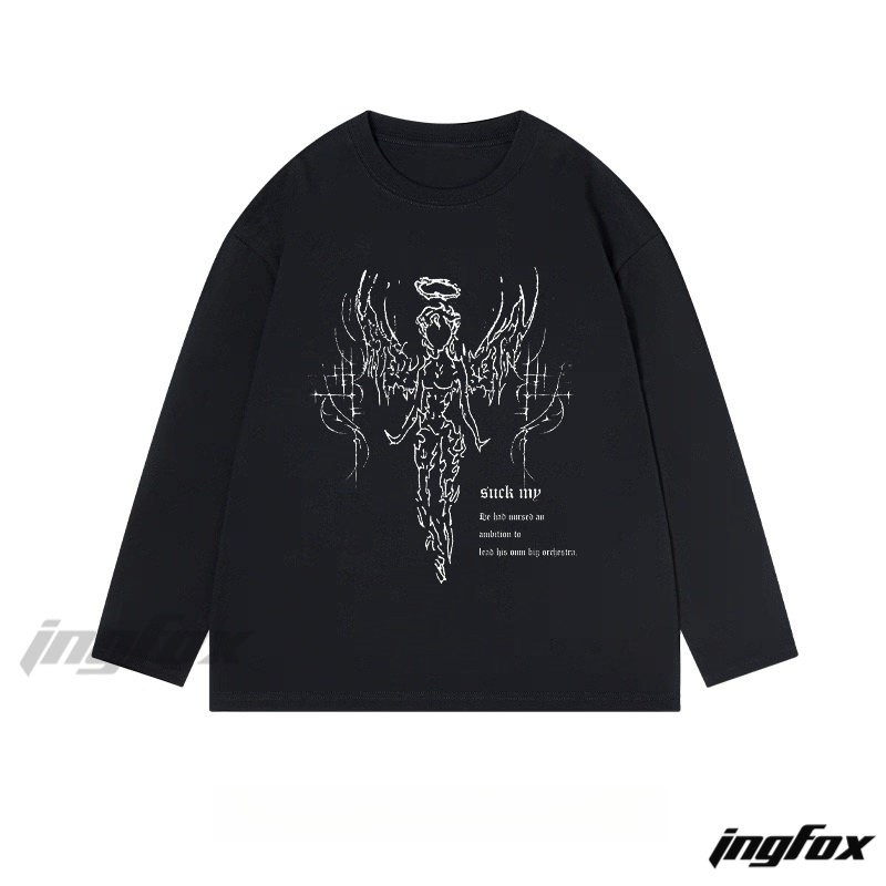 Edgy Angel and Text Graphic - Classic Cotton Long Sleeve Tee