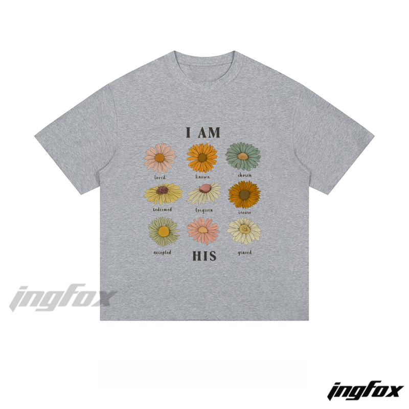 Affirmation Flower Graphic - Loose Fit Short Sleeve T - Shirt