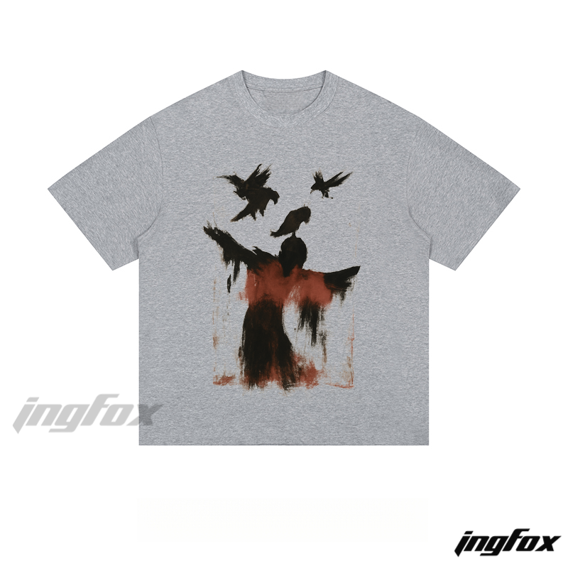Ink Silhouette & Birds - Loose Fit Short Sleeve T - Shirt