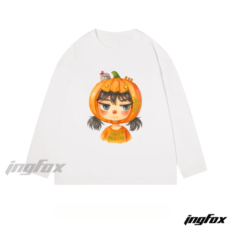 Happy Hallowe Pumpkin Girl - Classic Cotton Long Sleeve Tee