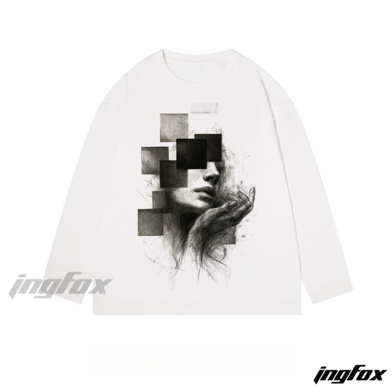 Abstract Portrait Collage Graphic - Classic Cotton Long Sleeve Tee