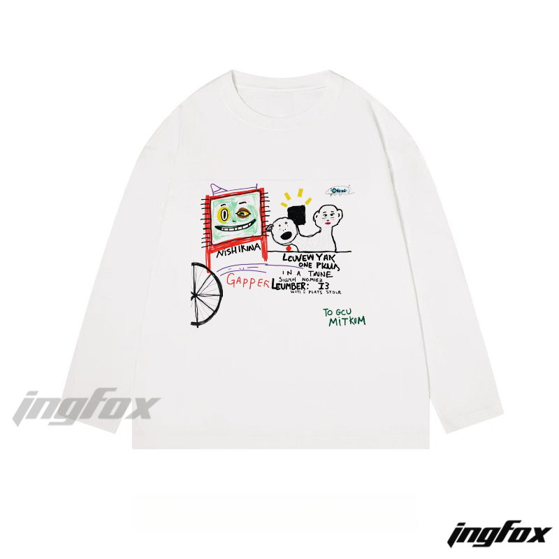 Whimsical Cartoon Collage Graphic - Classic Cotton Long Sleeve Tee
