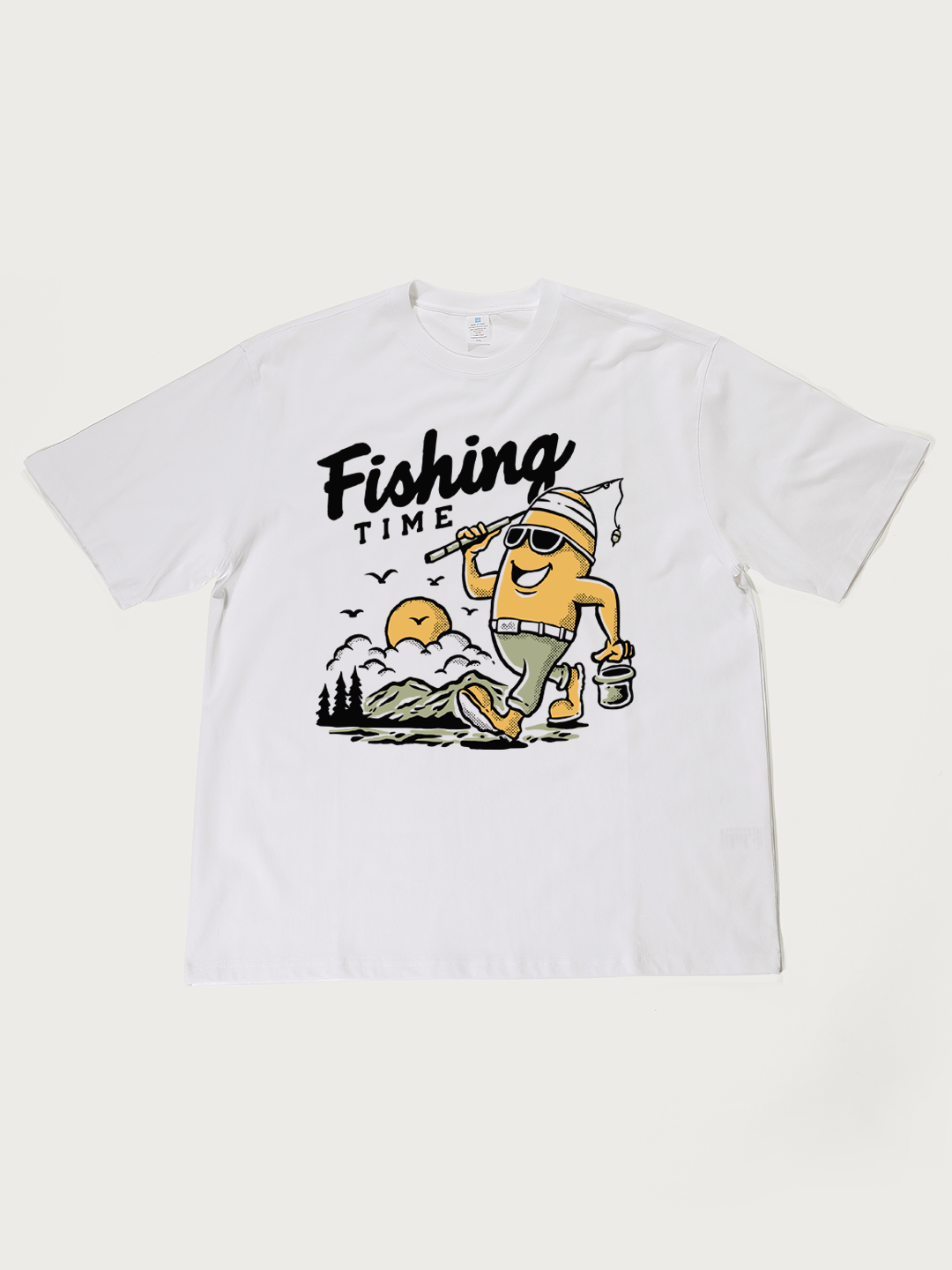 Fishing Time Cartoon - Unisex Retro Cotton Short Sleeve T-Shirt
