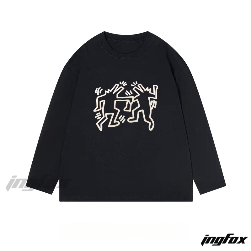 Keith Haring - Style Dancing Figures Graphic - Classic Cotton Long Sleeve Tee