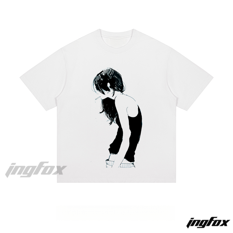 Sketch Girl - Loose Fit Short Sleeve T - Shirt
