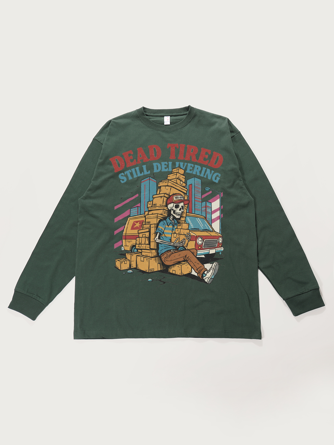 Dead Tired Still Delivering Skeleton - Unisex Retro Cotton Long Sleeve T-Shirt