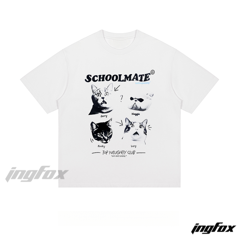 Schoolmate Cat Club Tee - Loose Fit Short Sleeve T - Shirt