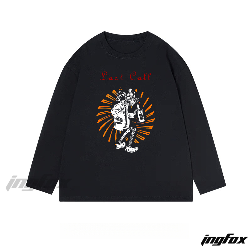 "Last Call" Skeleton - Themed Classic Cotton Long Sleeve Tee