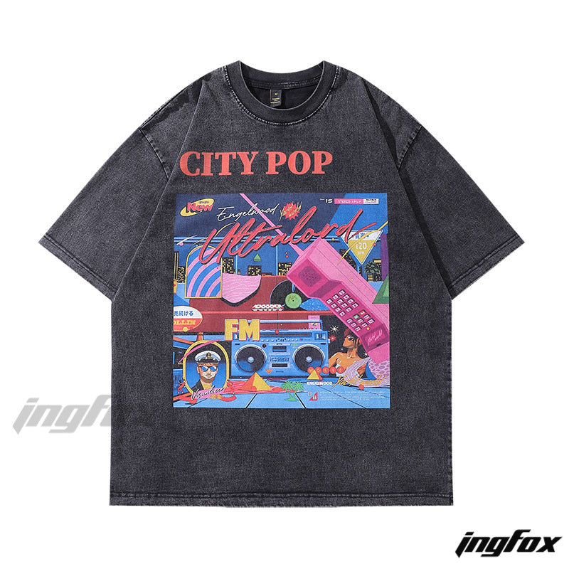 Retro City Pop Vibe - Vintage Washed Oversized T-Shirt