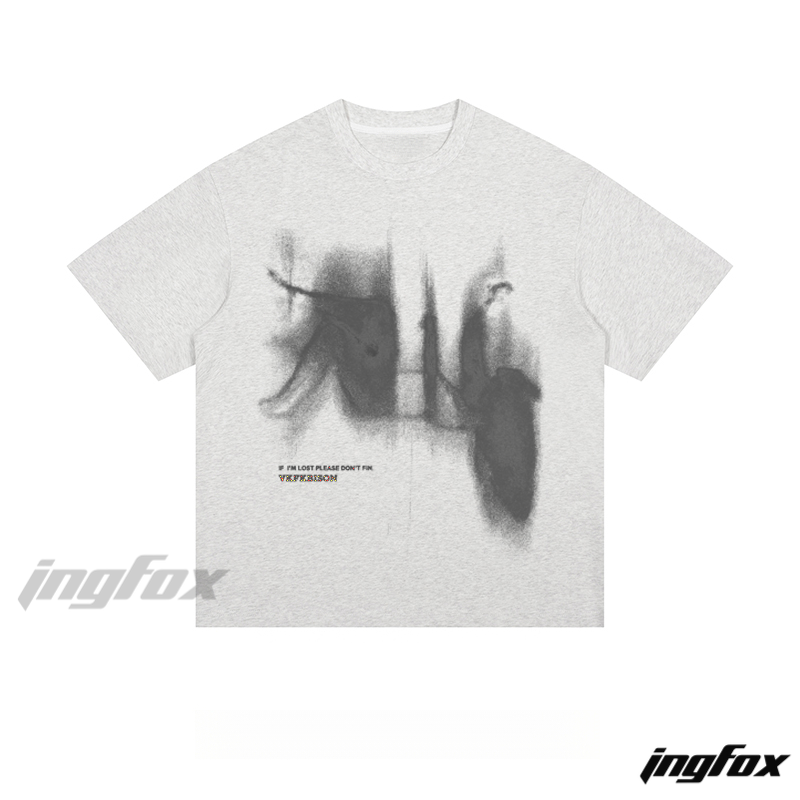 Blurred Organ Text - Loose Fit Short Sleeve T - Shirt