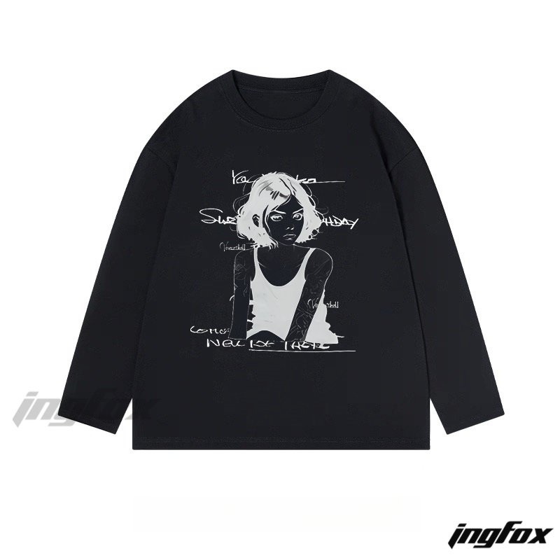 Artistic Girl Sketch - Classic Cotton Long Sleeve Tee