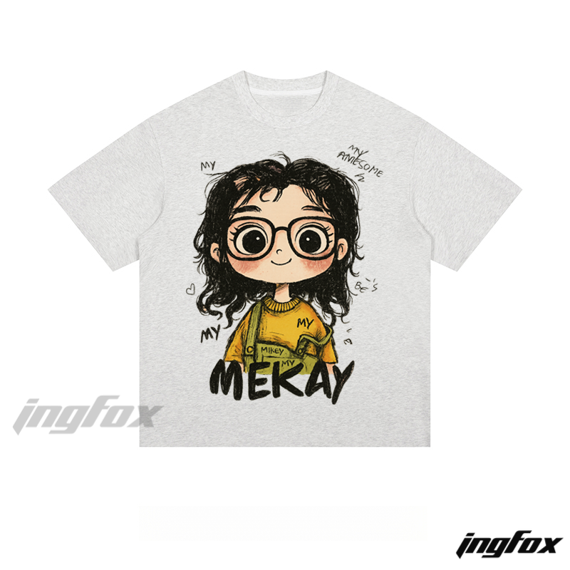 MEKAY Cartoon Girl - Loose Fit Short Sleeve T-Shirt